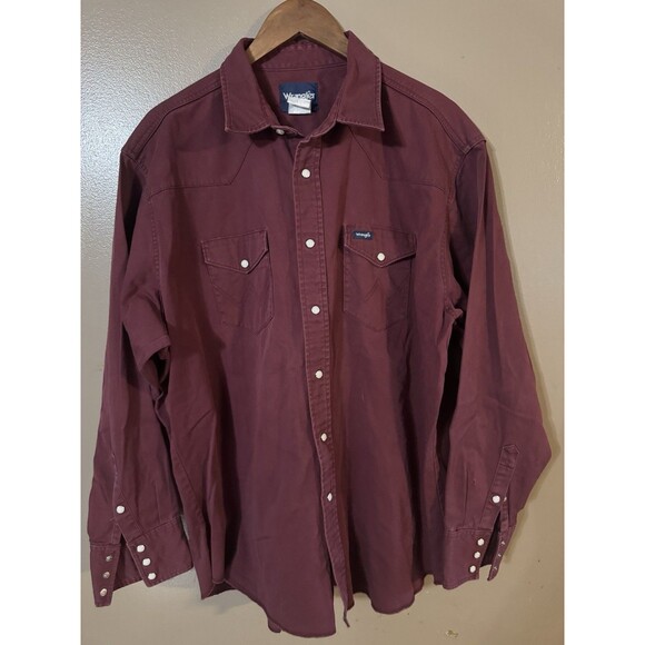 Wrangler Vintage Burgundy Thick Twill Pearl Snap Western Cut Chores Shirt XXL - Picture 1 of 7